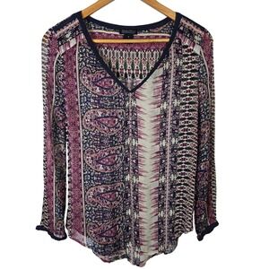 Lucky Brand Womens Paisley Print V Neck Long Sleeve Blouse‎ Size S